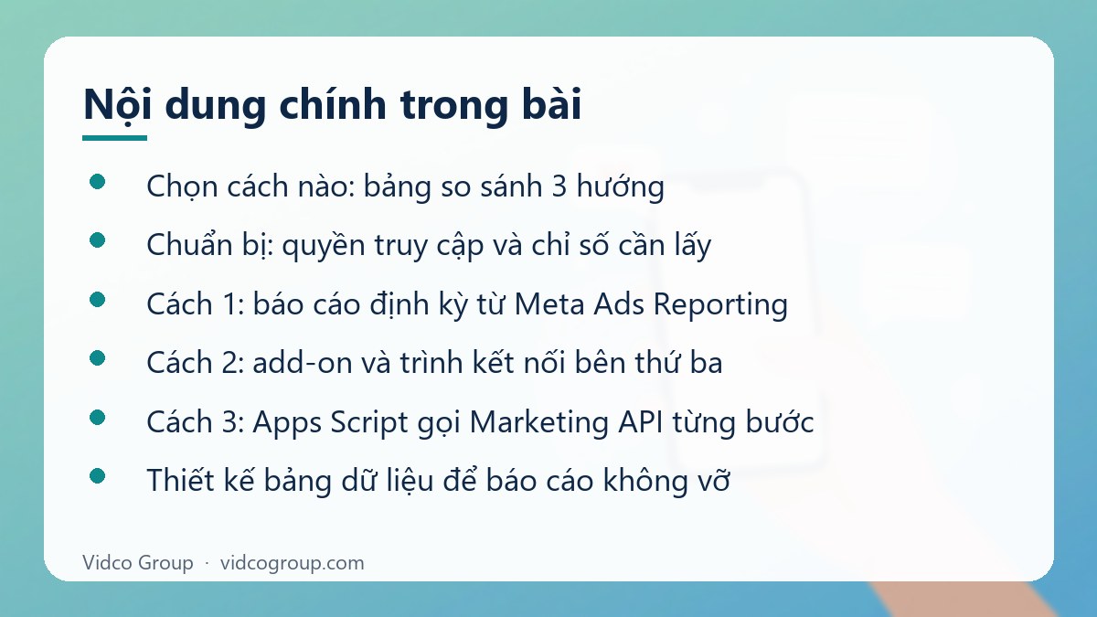 Nội dung chính: Lấy dữ liệu Facebook Ads tự động vào Google Sheets