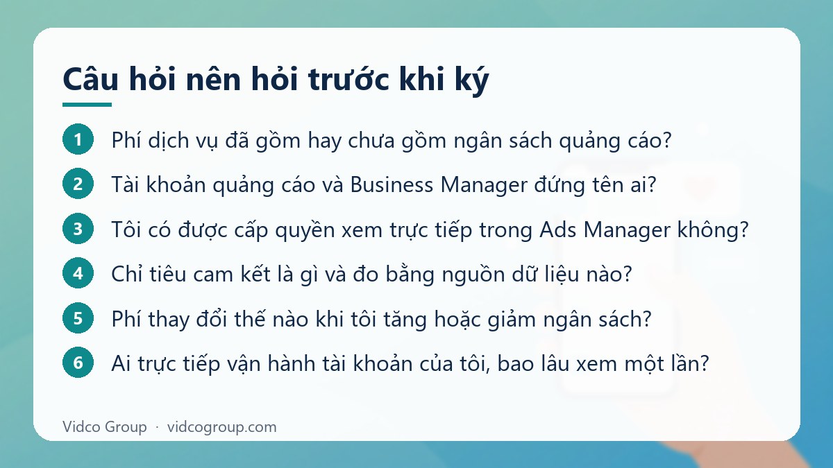 Các bước: Câu hỏi nên hỏi trước khi ký