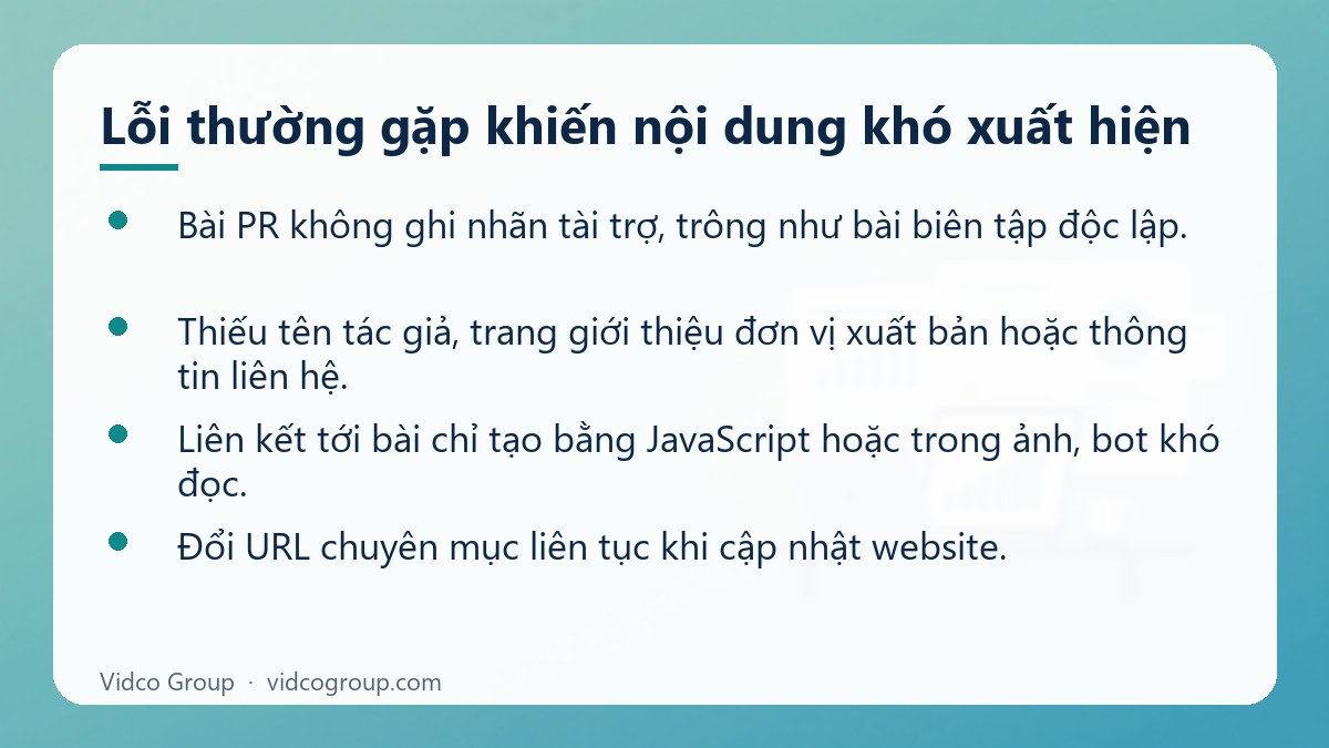 Danh sách: Lỗi thường gặp khiến nội dung khó xuất hiện