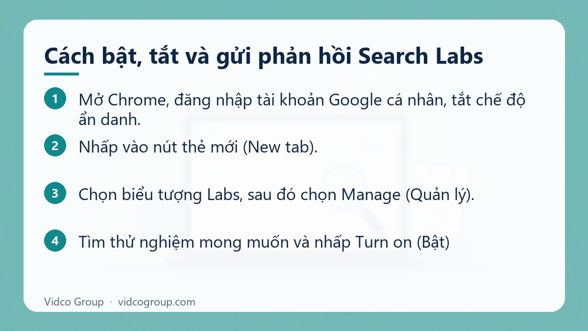 Các bước: Cách bật, tắt và gửi phản hồi Search Labs