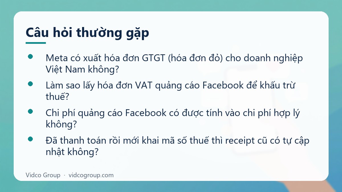 Một số câu hỏi thường gặp về Hóa đơn chạy quảng cáo Facebook