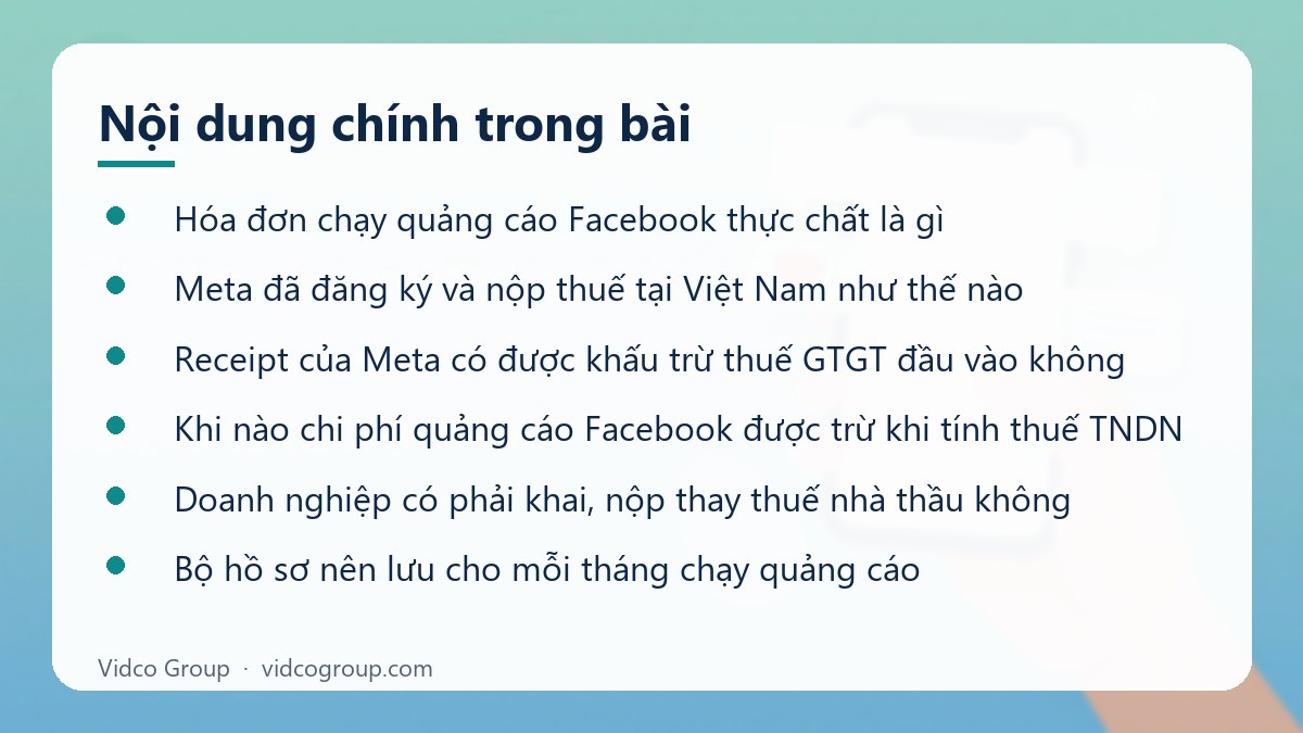 Nội dung chính: Hóa đơn chạy quảng cáo Facebook