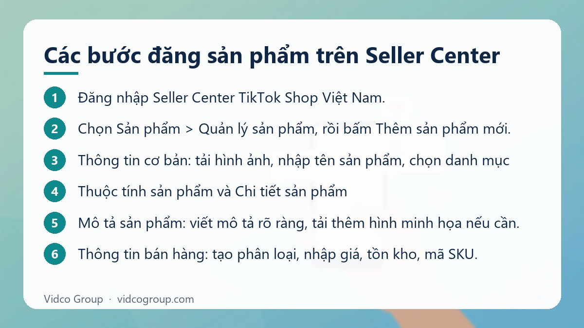 Các bước: Các bước đăng sản phẩm trên Seller Center