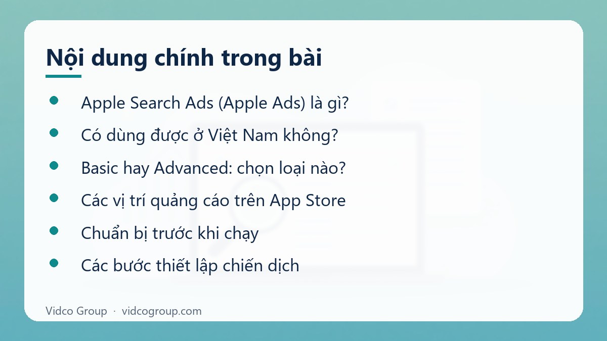 Nội dung chính: Hướng dẫn quảng cáo Apple Search Ads cho app iOS