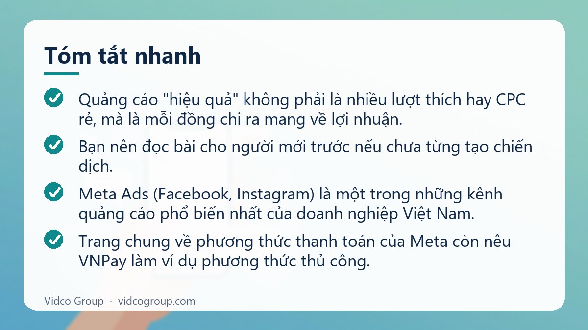 Tóm tắt nhanh: Hướng dẫn quảng cáo Facebook hiệu quả