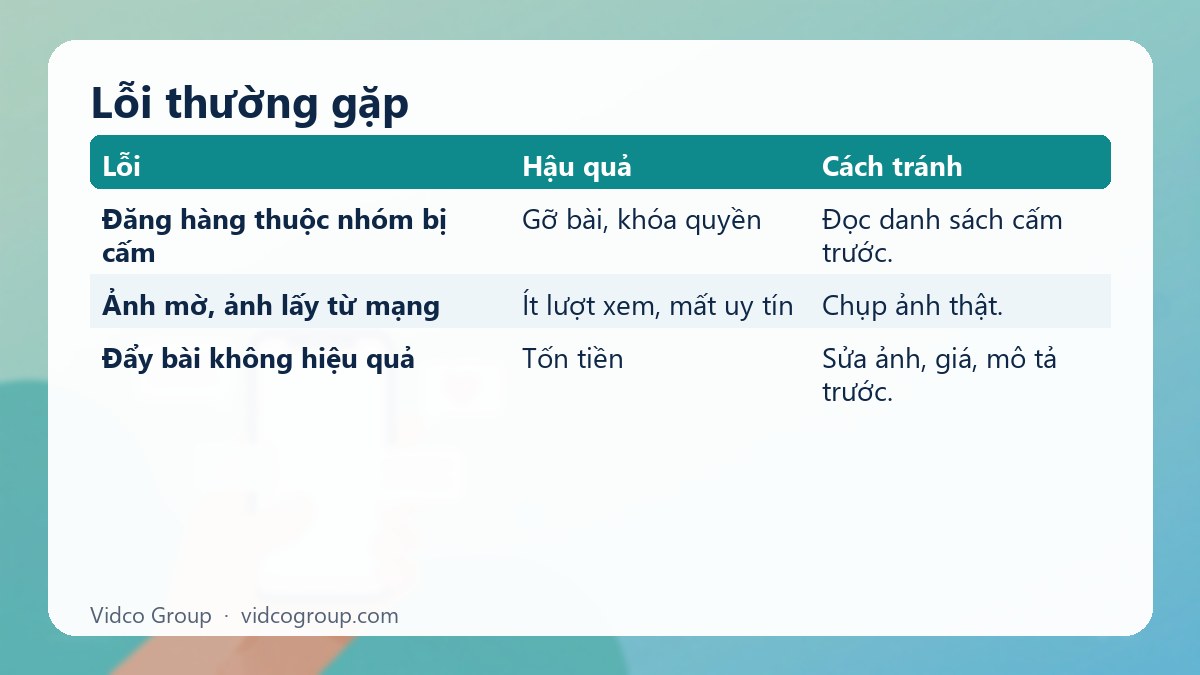 Bảng tóm tắt: Lỗi thường gặp