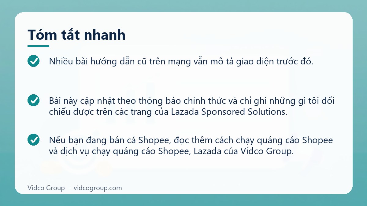 Tóm tắt nhanh: Hướng dẫn quảng cáo Lazada