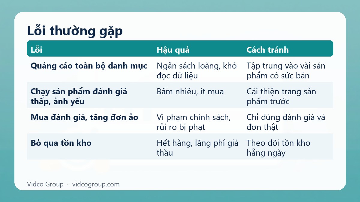 Bảng tóm tắt: Lỗi thường gặp