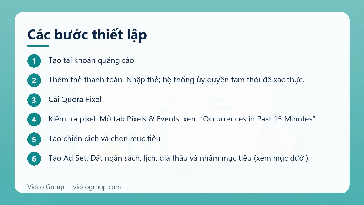 Các bước: Các bước thiết lập