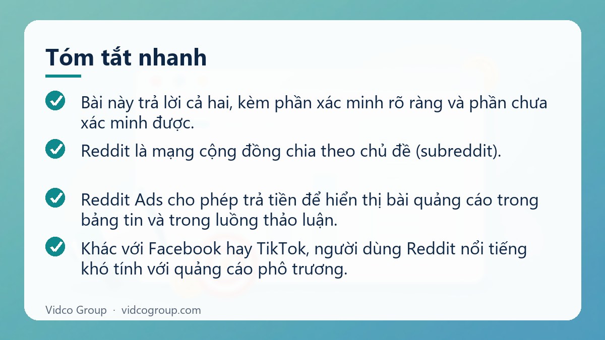 Tóm tắt nhanh: Hướng dẫn quảng cáo Reddit