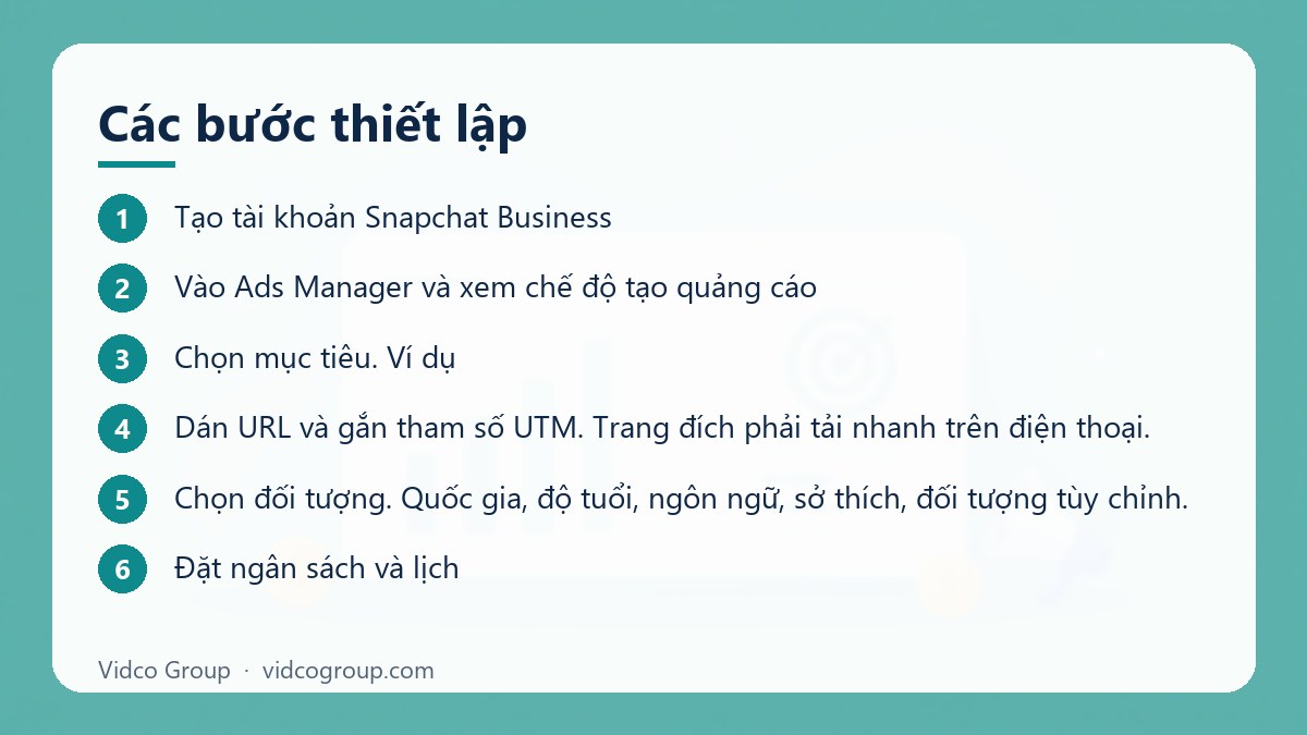 Các bước: Các bước thiết lập