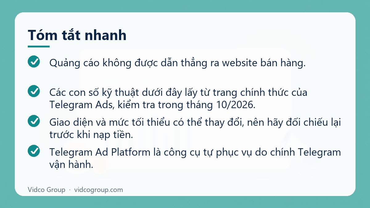 Tóm tắt nhanh: Hướng dẫn quảng cáo Telegram