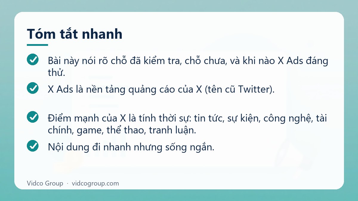 Tóm tắt nhanh: Hướng dẫn quảng cáo Twitter/X