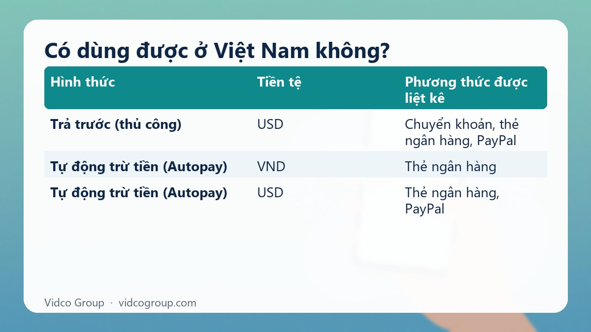 Bảng tóm tắt: Có dùng được ở Việt Nam không?