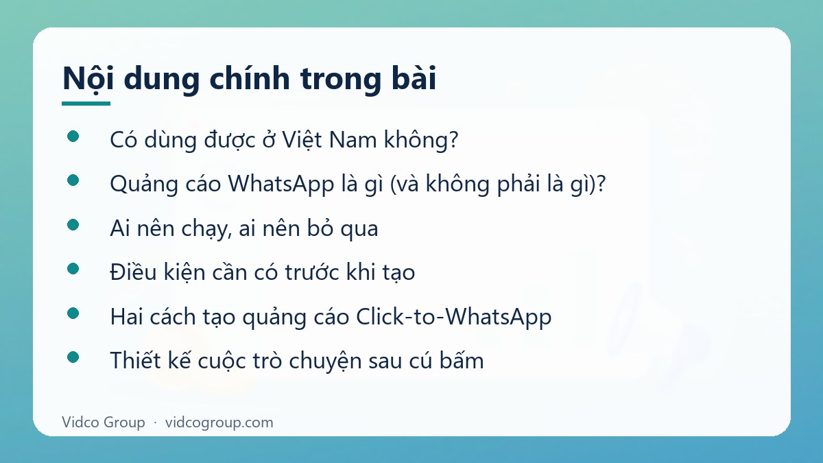 Nội dung chính: Hướng dẫn quảng cáo WhatsApp