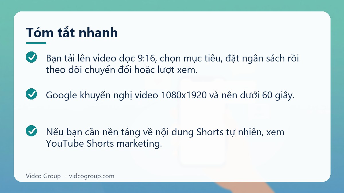 Tóm tắt nhanh: Hướng dẫn quảng cáo YouTube Shorts