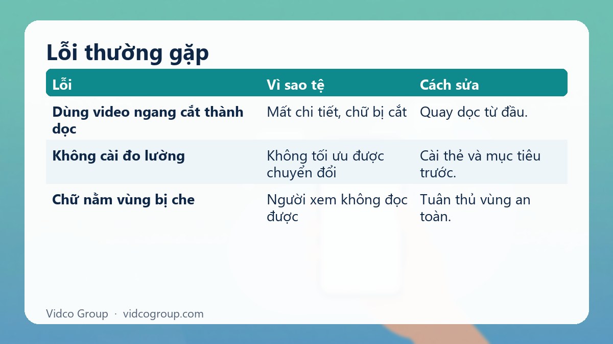 Bảng tóm tắt: Lỗi thường gặp
