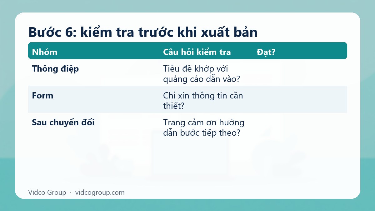Bảng tóm tắt: Bước 6: kiểm tra trước khi xuất bản