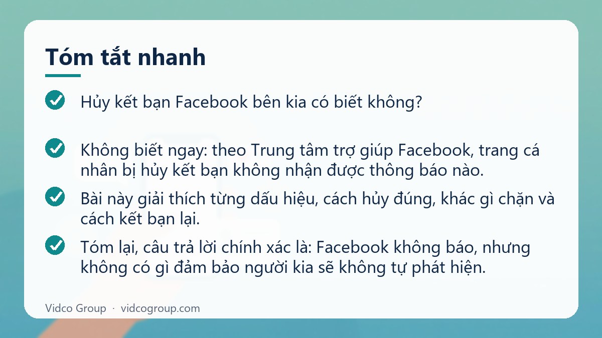 Tóm tắt nhanh: Hủy kết bạn Facebook bên kia có biết không