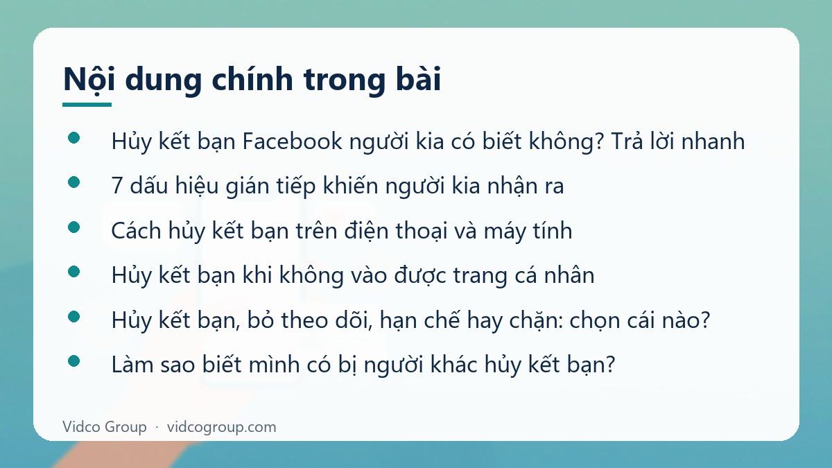 Nội dung chính: Hủy kết bạn Facebook bên kia có biết không