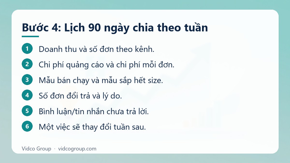 Các bước: Bước 4: Lịch 90 ngày chia theo tuần
