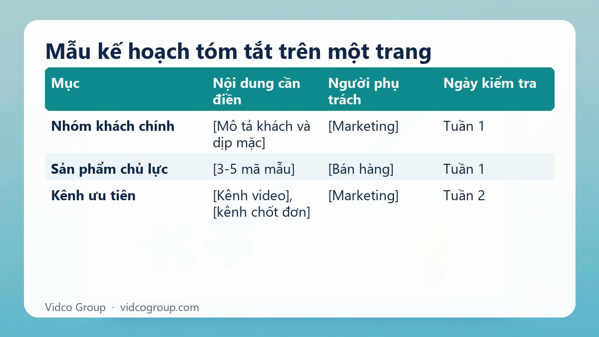 Bảng tóm tắt: Mẫu kế hoạch tóm tắt trên một trang