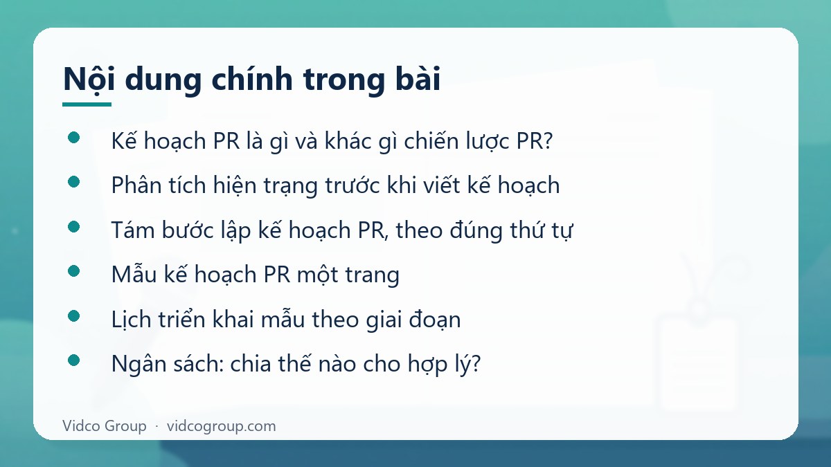 Nội dung chính: Kế Hoạch PR