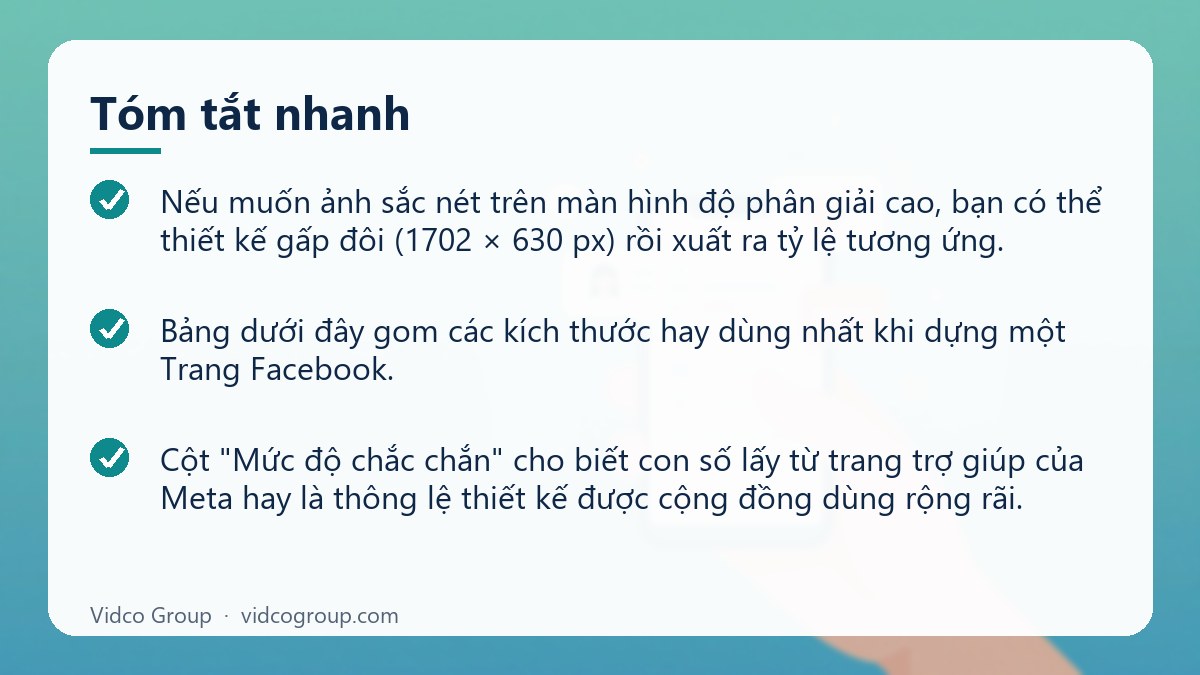 Tóm tắt nhanh: Kích thước ảnh bìa Facebook chuẩn