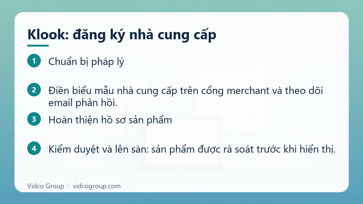 Các bước: Klook: đăng ký nhà cung cấp