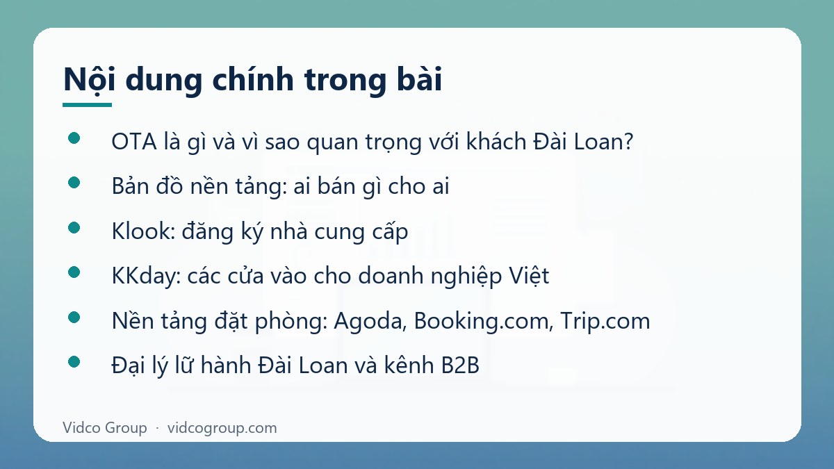 Nội dung chính: Klook, KKday và OTA Đài Loan