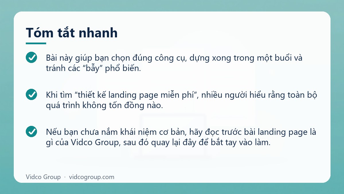 Tóm tắt nhanh: Làm Landing Page Miễn Phí