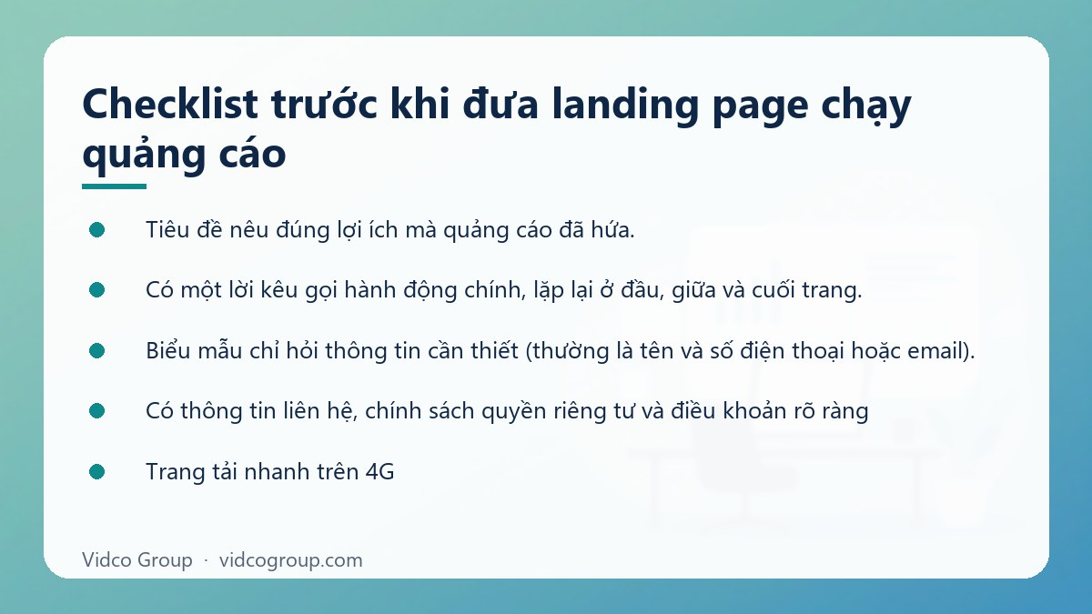 Danh sách: Checklist trước khi đưa landing page chạy quảng cáo