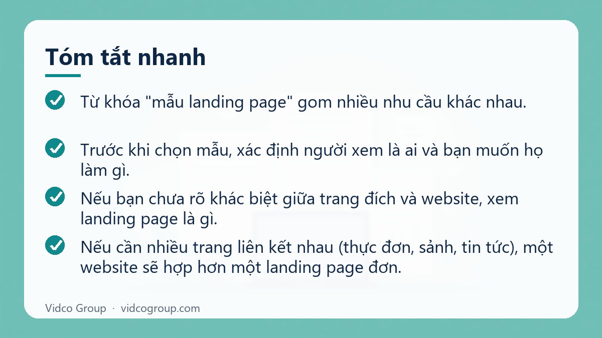 Tóm tắt nhanh: Landing page đám cưới, nhà hàng, công ty