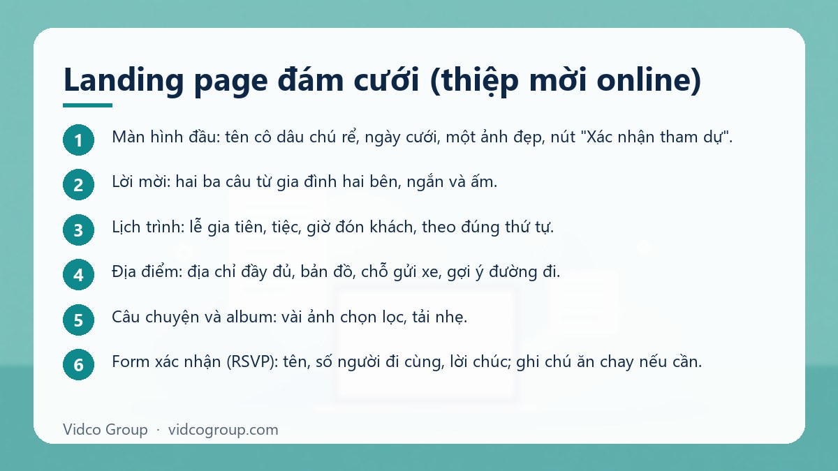 Các bước: Landing page đám cưới (thiệp mời online)