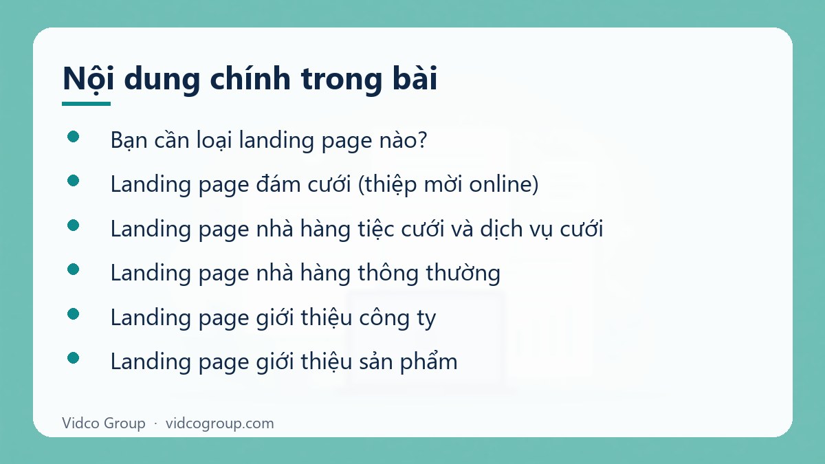 Nội dung chính: Landing page đám cưới, nhà hàng, công ty