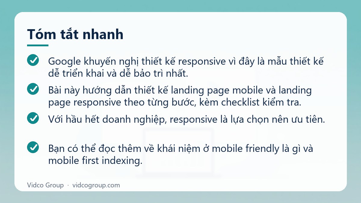 Tóm tắt nhanh: Landing Page Mobile Responsive