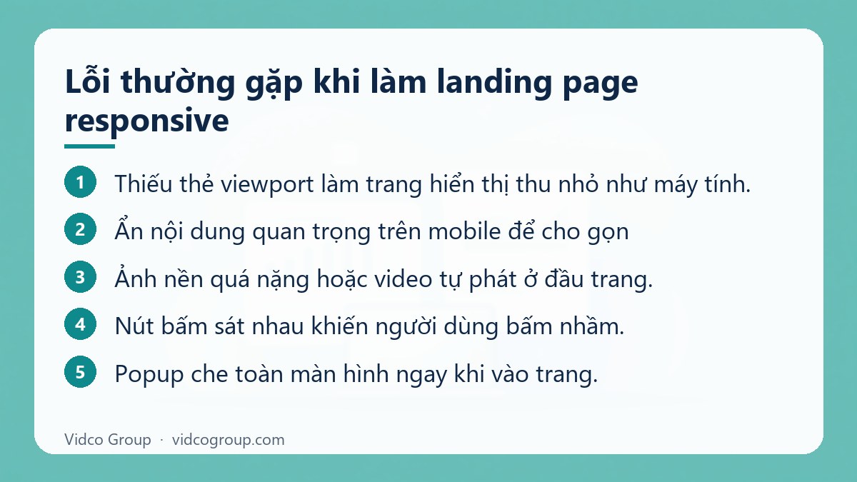 Các bước: Lỗi thường gặp khi làm landing page responsive