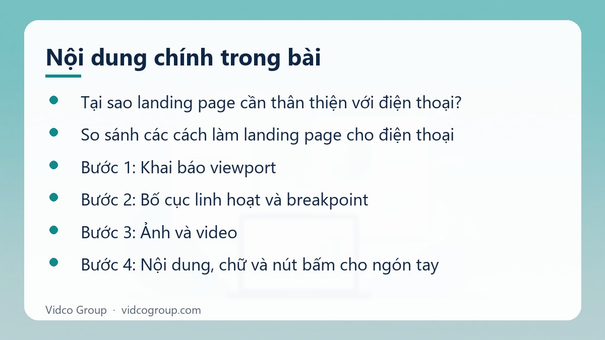 Nội dung chính: Landing Page Mobile Responsive