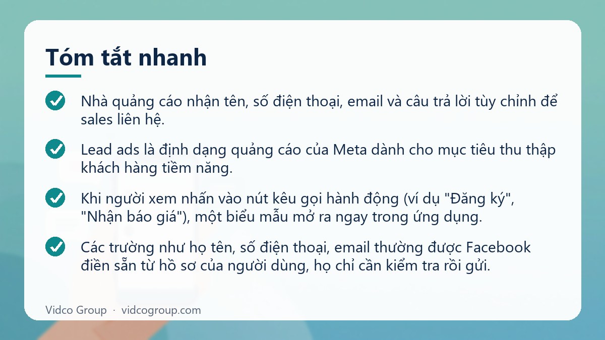 Tóm tắt nhanh: Lead ads Facebook