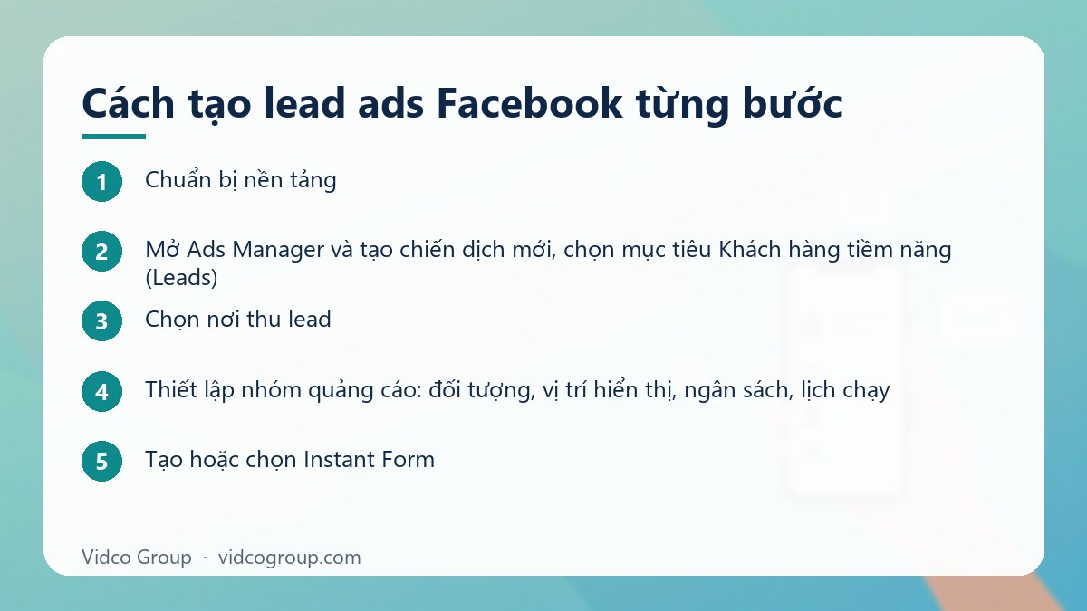 Các bước: Cách tạo lead ads Facebook từng bước