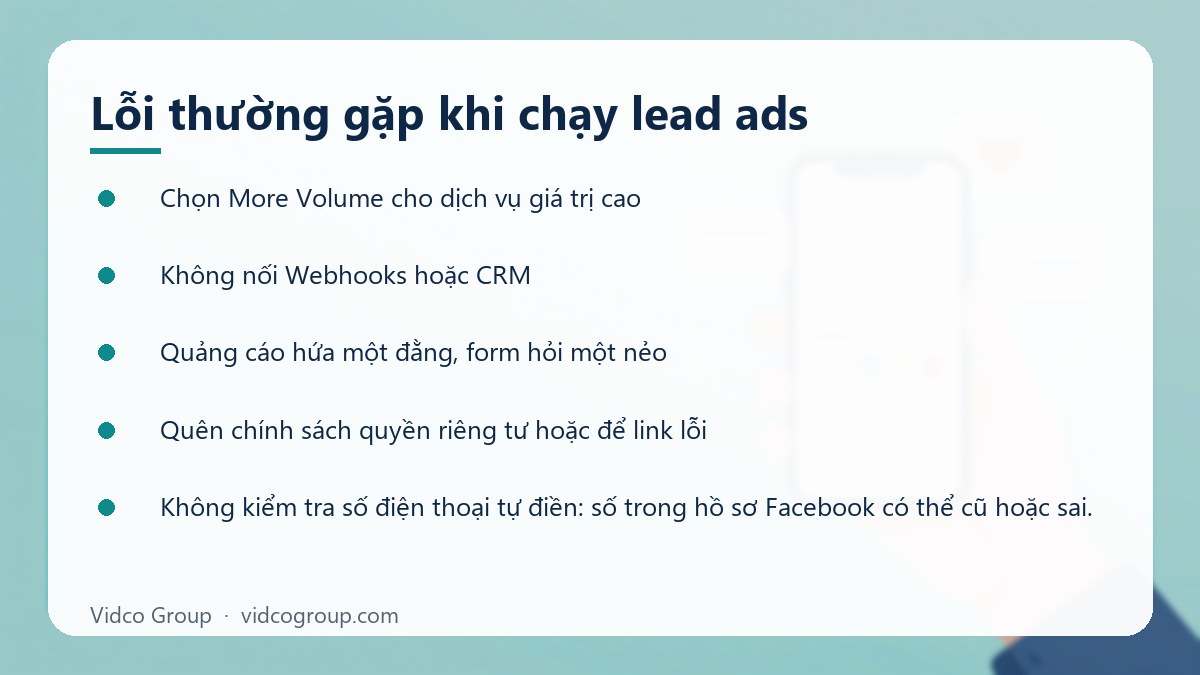 Danh sách: Lỗi thường gặp khi chạy lead ads