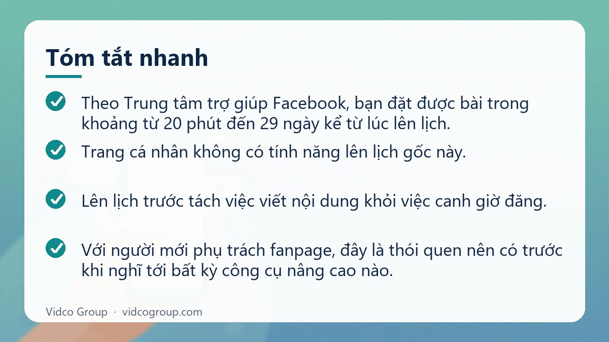 Tóm tắt nhanh: Cách lên lịch đăng bài trên Facebook bằng Business Suite