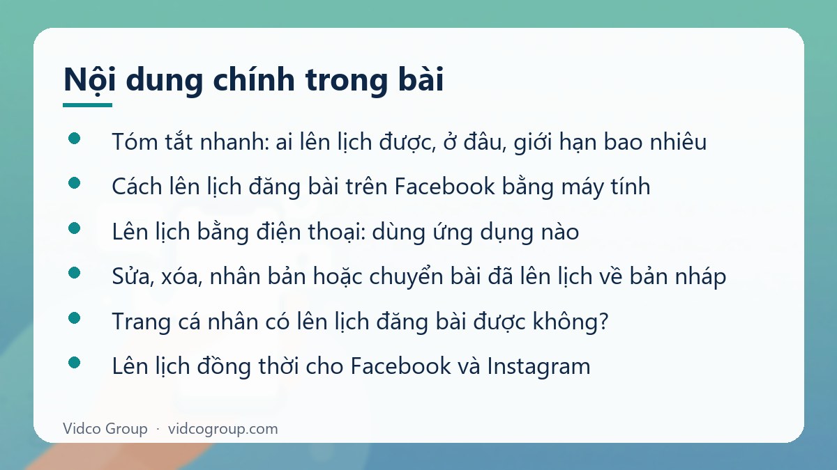 Nội dung chính: Cách lên lịch đăng bài trên Facebook bằng Business Suite