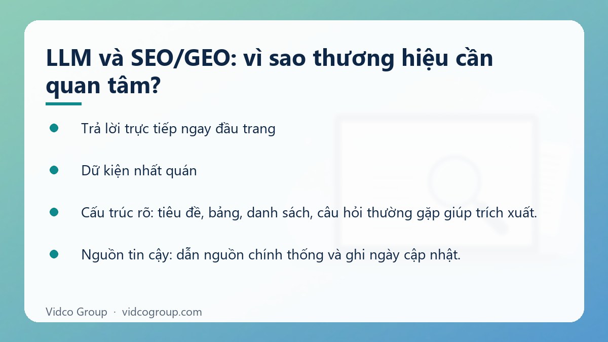 Danh sách: LLM và SEO/GEO: vì sao thương hiệu cần quan tâm?