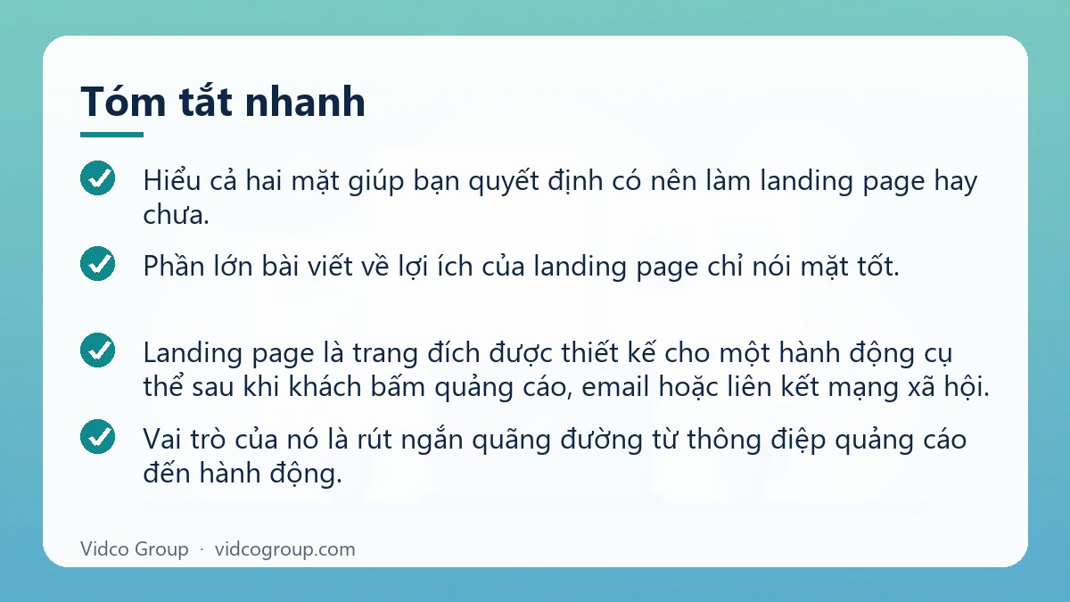Tóm tắt nhanh: Ưu Nhược Điểm Của Landing Page