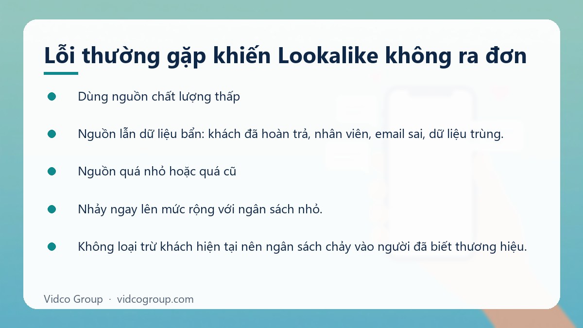 Danh sách: Lỗi thường gặp khiến Lookalike không ra đơn