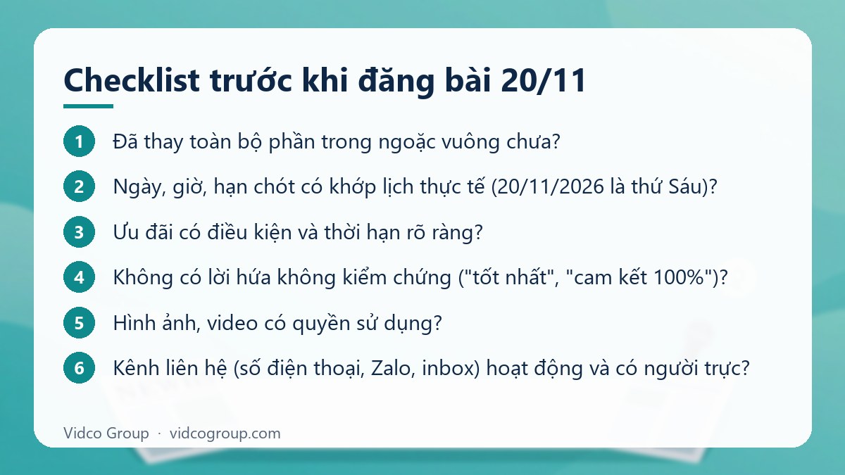 Các bước: Checklist trước khi đăng bài 20/11