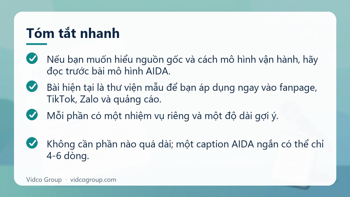 Tóm tắt nhanh: Mẫu content theo công thức AIDA