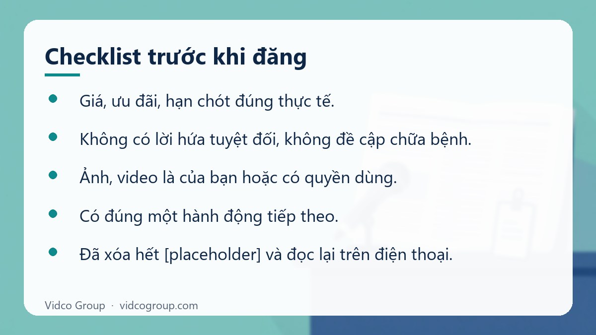 Danh sách: Checklist trước khi đăng