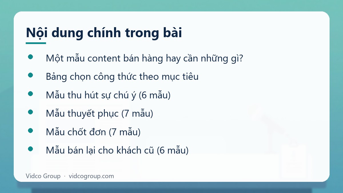 Nội dung chính: Mẫu content bán hàng hay